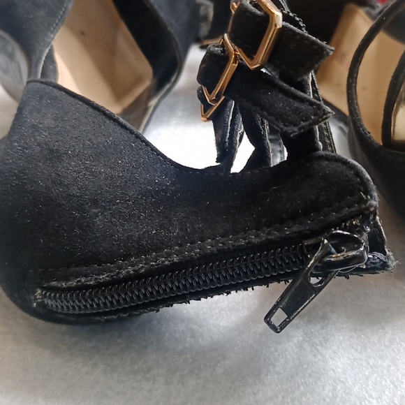 Black suede Platform Sandals Shoes with Gold Trim High 6" Heels - Picture 8 of 9